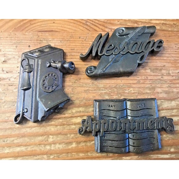 Vintage Organization Magnet Lot of 3 Brass Tone Messages Appointments Notes - Picture 1 of 3